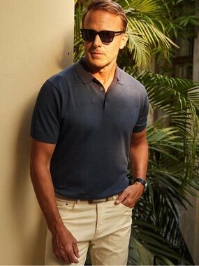 NWT Collars and Co Toscano Navy Blue Cotton Linen Polo Extra Large XL